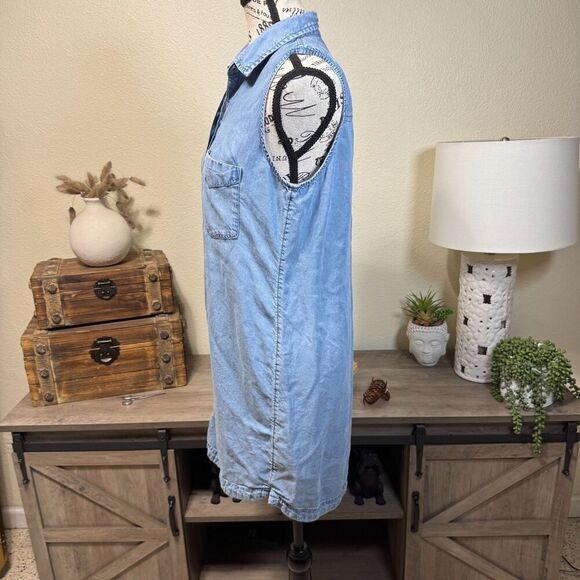 Abercrombie and Fitch Y2k Denim Shirt Mini Dress Sz S Sleeveless Preppy Casual - Picture 2 of 8